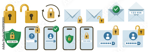 Secure Login Icon Set for Email Verification and Account Protection