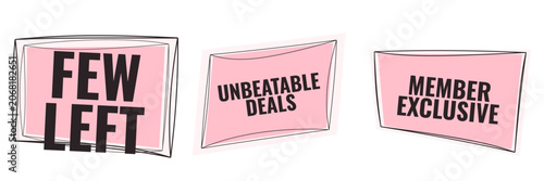 Quadro su tela Set of Pink Hand Drawn Promotional Badges for E-commerce Sales and Marketing Cam