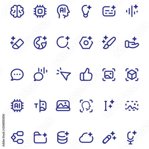 Artificial Intelligence Line Icons Set, AI Technology Outline Vector Collection