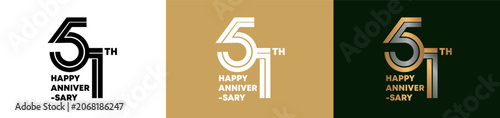 51st Anniversary logo style double line number. gold and silver color on white, green and yellow background for celebration event.