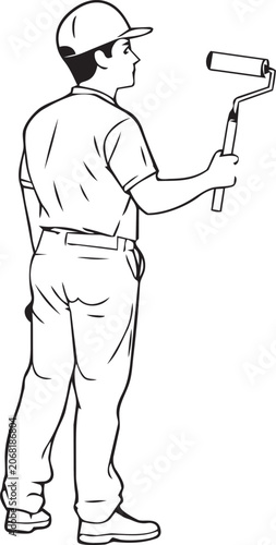 Man in a cap painting with a roller