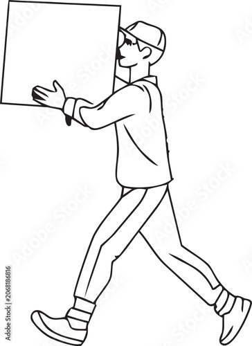 A man in a suit running with a large blank white sign board