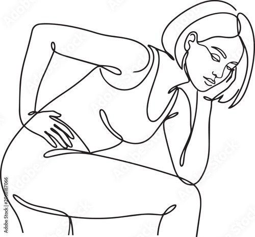 Line drawing of a woman with her hand on her hip and elbow bent