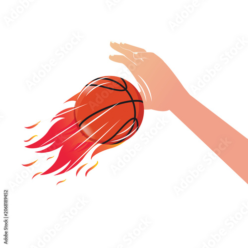  Hand catching a flaming basket ball in motion vector illustration