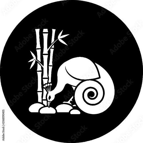 Snail and Bamboo in Minimalist Art Style.