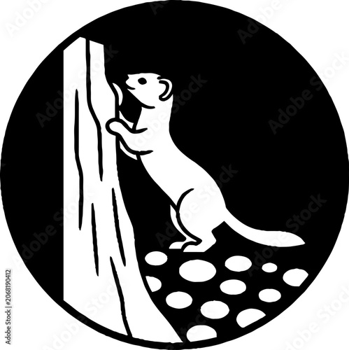 Small rodent climbing vertical wooden post at night.