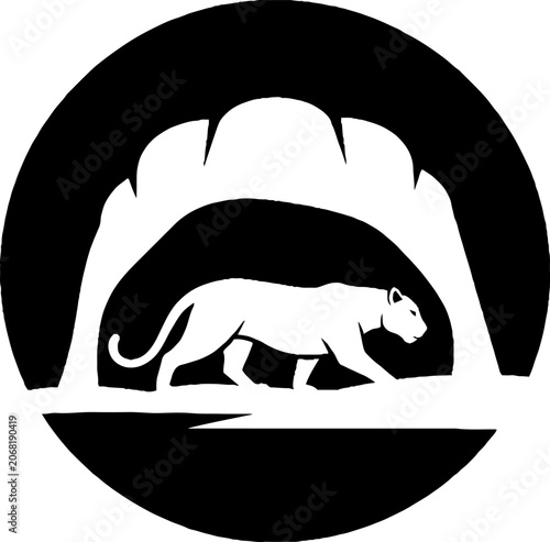 Silhouette of a Panther Walking in a Cave.