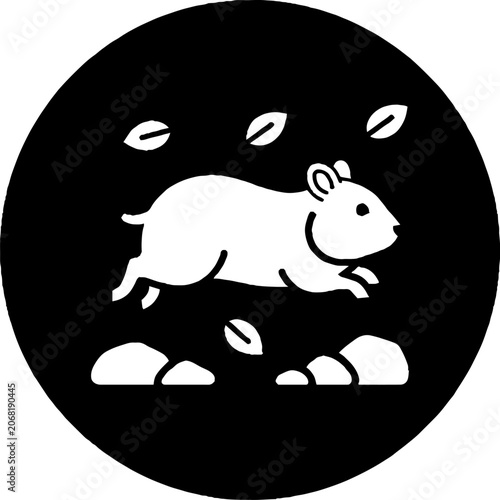 White hamster running with falling leaves illustration.