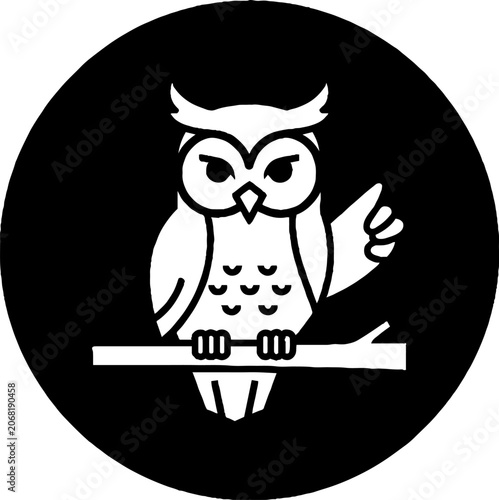 Wise owl perched on a branch illustration.