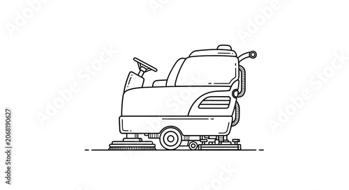 Industrial floor cleaning machine side view illustration.