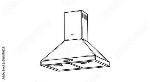 Stainless steel kitchen range hood illustration.