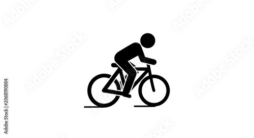Silhouette of a person riding a bicycle on a white background.