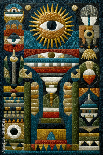 Abstract geometric pattern featuring Inca Inti totem wallpaper