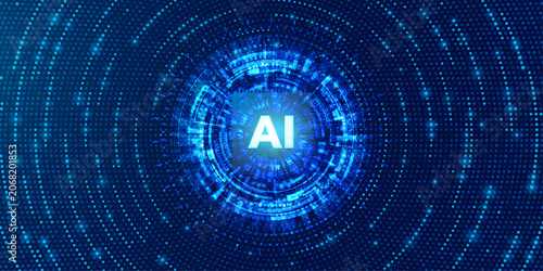 Foto Artificial intelligence digital chip technology background with glowing circular data streams