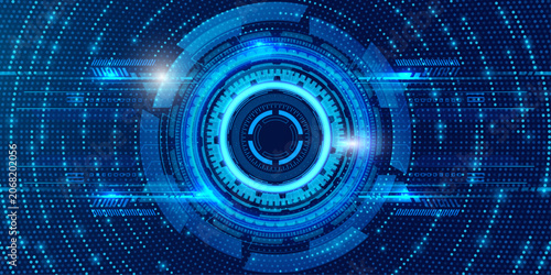 Tableau sur toile Digital target hud interface with dotted blue circles and glowing energy flares for futuristic navigation visuals