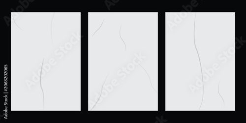 Cuadro en lienzo wrinkled white paper sheets texture set for poster and flyer mockups, isolated on a black background