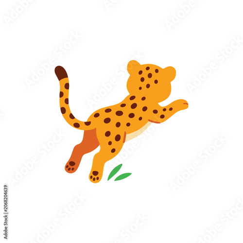 Photography Cute Jumping Playful Baby Cheetah Cartoon Vector Illustration