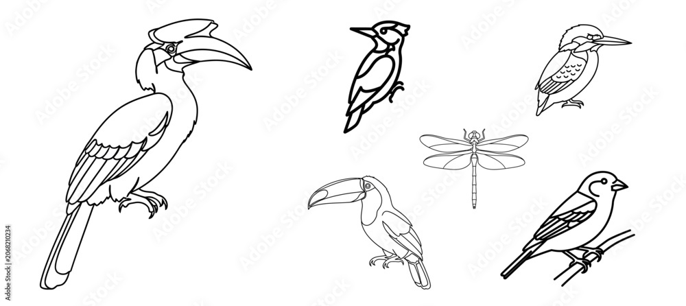 Obraz premium Minimalist Bird and Dragonfly Icon Set