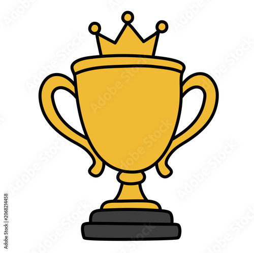 Golden cup trophy with royal crown champion award icon