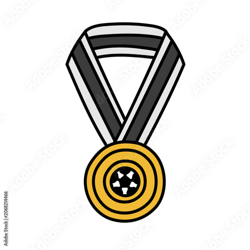 Golden winner medal icon with ribbon for sports champion
