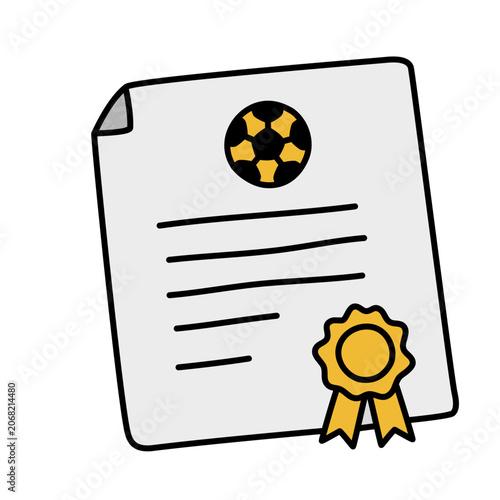 Soccer winner certificate diploma icon with gold ribbon badge