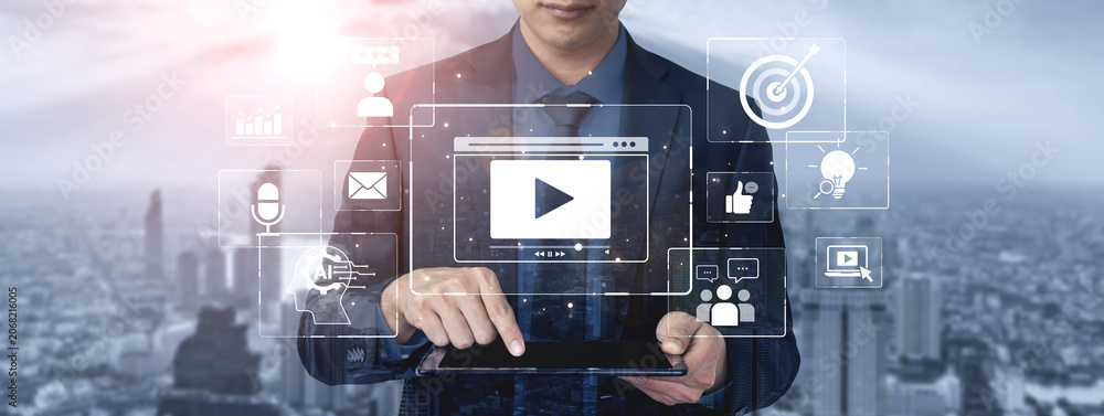 Obraz premium Video marketing helps businesses engage audiences with video marketing tools, video marketing strategies, video marketing trends, and success. Spline
