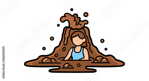 Woman relaxing in a chocolate mud volcano spa bath.