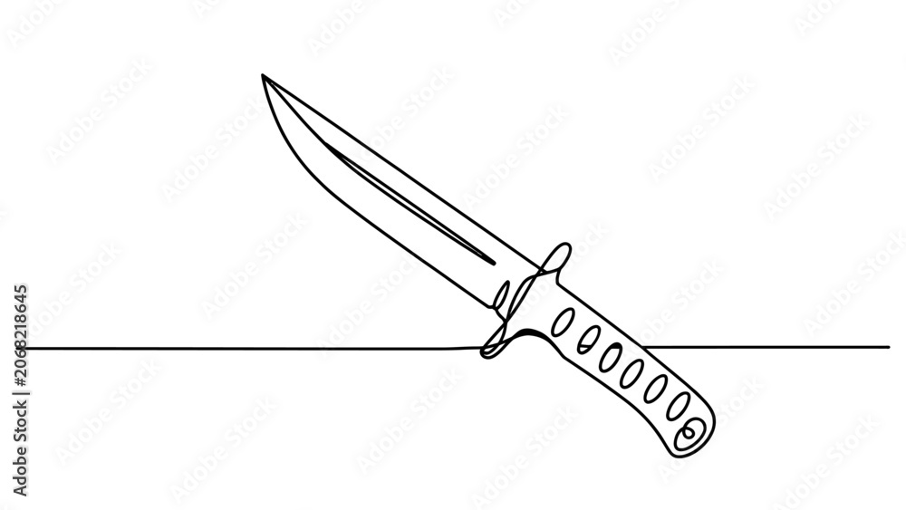 Obraz premium Continuous single line drawing of a sharp tactical knife