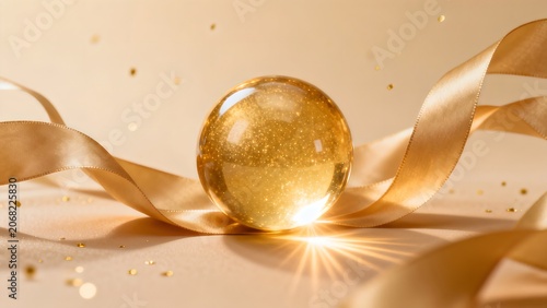 Golden glass sphere with ribbon