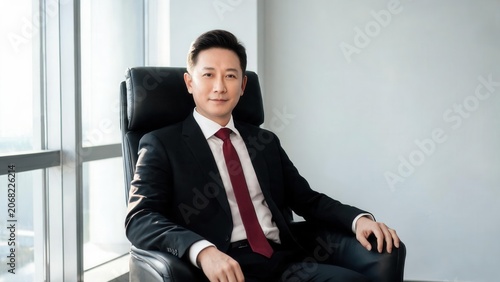 Man in suit seated in office chair