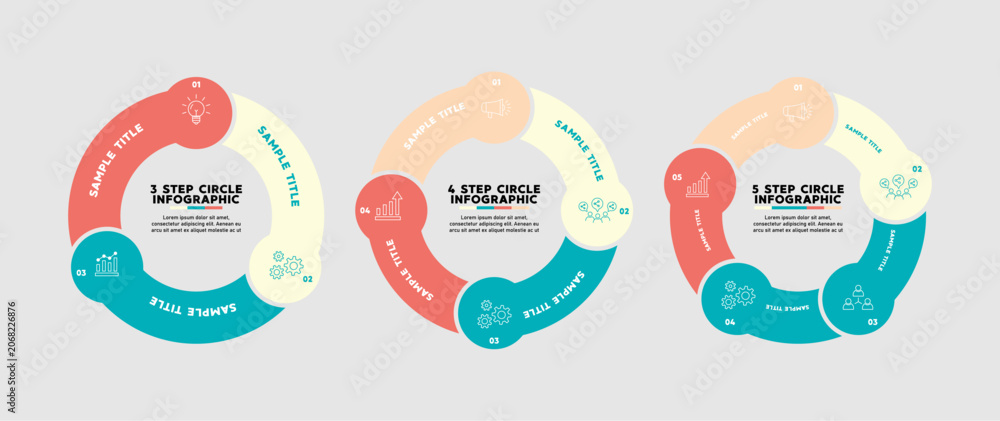 Foto Vector circle infographic set, with 3, 4, and 5 step process options for visual presentation templates