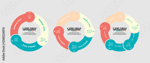 Photos Vector circle infographic set, with 3, 4, and 5 step process options for visual presentation templates