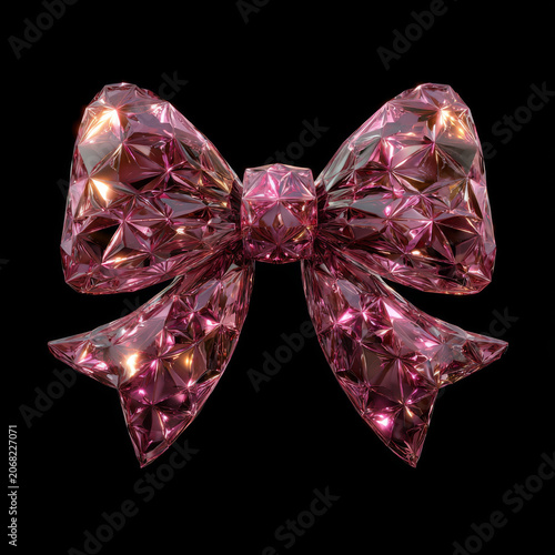 Pink crystal bow decorative bow shiny bow faceted bow gift decoration luxury bow transparent bow elegant bow isolated bow black background