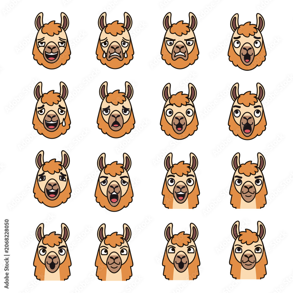 Fototapeta premium Pattern of Tiny Lama Head Icons