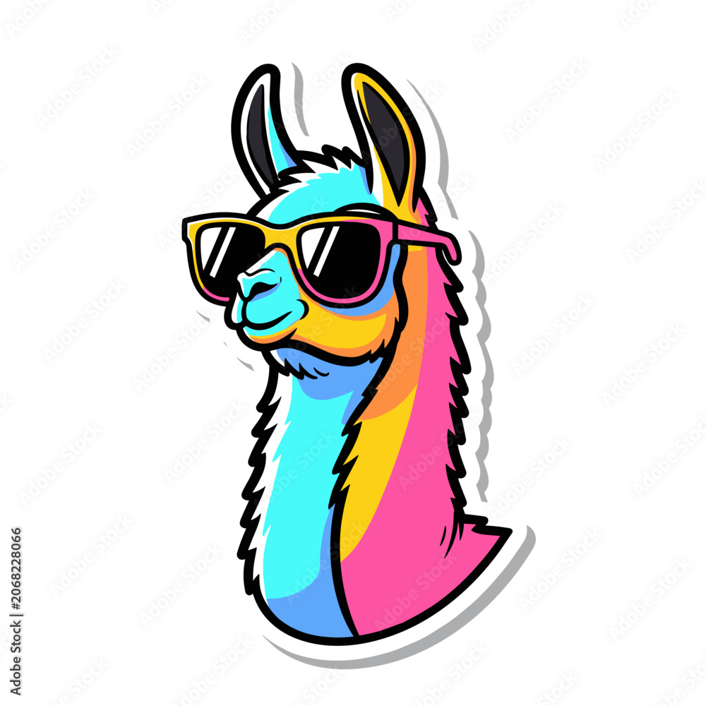 Obraz premium Cool Lama Character Wearing Sunglasses Sticker