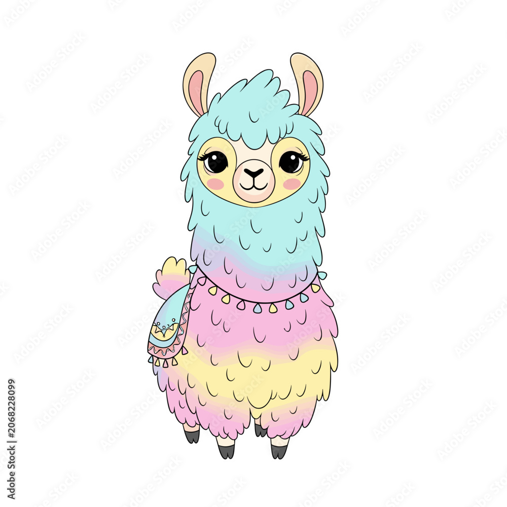 Fototapeta premium Cute Colorful Rainbow Lama Character for Kids