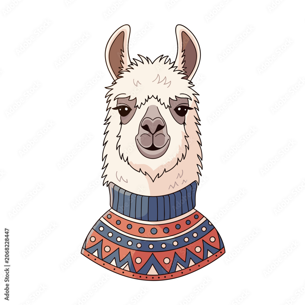 Fototapeta premium Lama Character Wearing a Patterned Winter Sweater