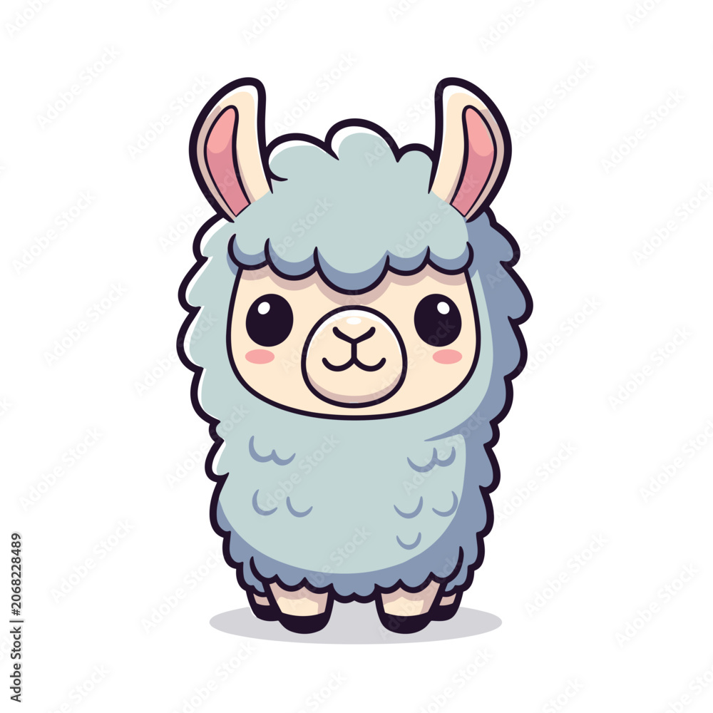 Fototapeta premium Cute Fluffy Blue Lama Standing Character