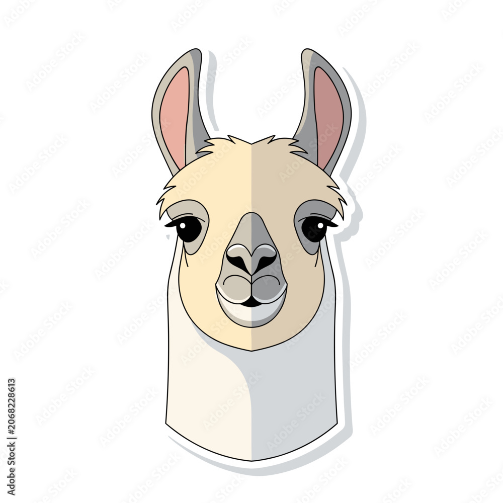Fototapeta premium Simple Flat Lama Face Icon Facing Front