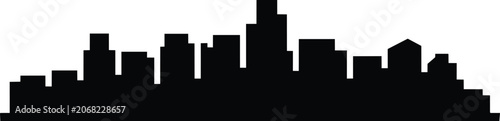 Modern city skyline silhouette with diverse building heights and shapes and tall buildings, urban, and in outline style