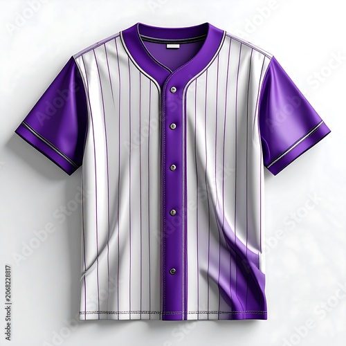 Purple and white striped button down shirt front view.