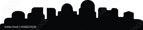 Skyline and city, silhouette, and buildings and depicts in outline style