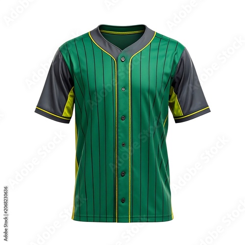 Green striped short sleeve button up shirt.