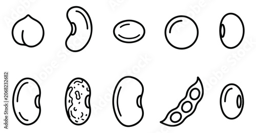Foto Minimalist bean and legume icon set, black line art vector of 10 organic seeds a