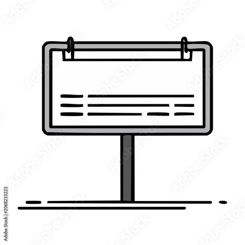 Line art icon of a signboard with clips on a post