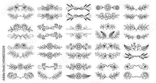 Canvastavla Vintage floral dividers and hand drawn botanical borders set, 25 pairs of elegan