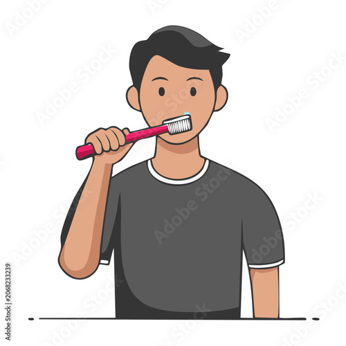 Man brushing teeth in flat design illustration