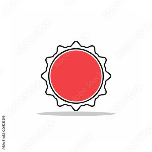 Red circle emblem with jagged edge on white background