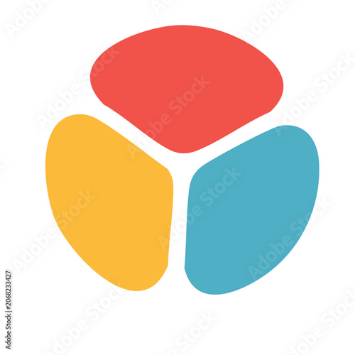 Three overlapping colorful abstract shapes icon