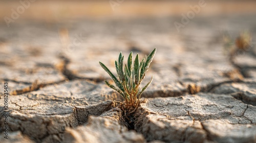 A lone green sprout bravely emerges from parched, cracked earth